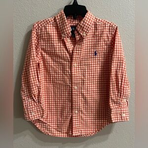 Ralph Lauren Button Up Shirt Toddler Sz 3T Boys Orange Gingham Preppy Pony Logo